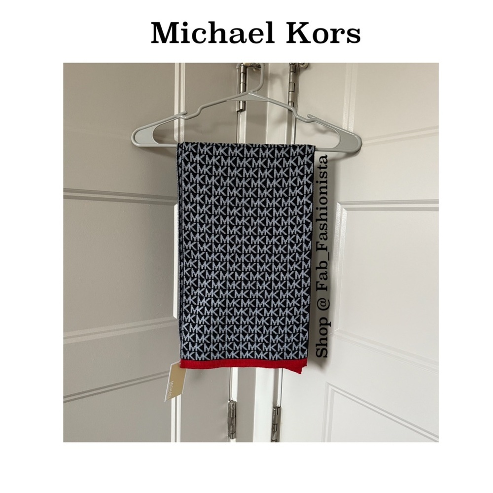 Michael Michael Kors Black And White Scarf With Red Trim